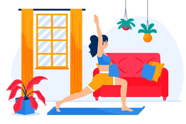 Ilustración de mujer haciendo ejercicio solo en casa