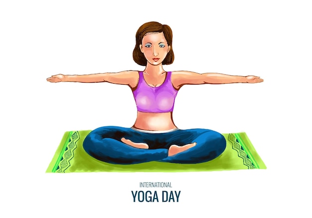 Vector gratuito ilustración de una mujer joven haciendo asana para el fondo del día internacional del yoga