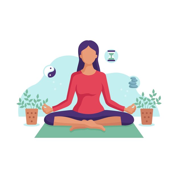 Ilustración de mujer joven meditando
