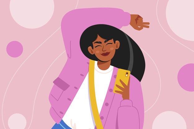 Ilustración de mujer negra feliz dibujada a mano