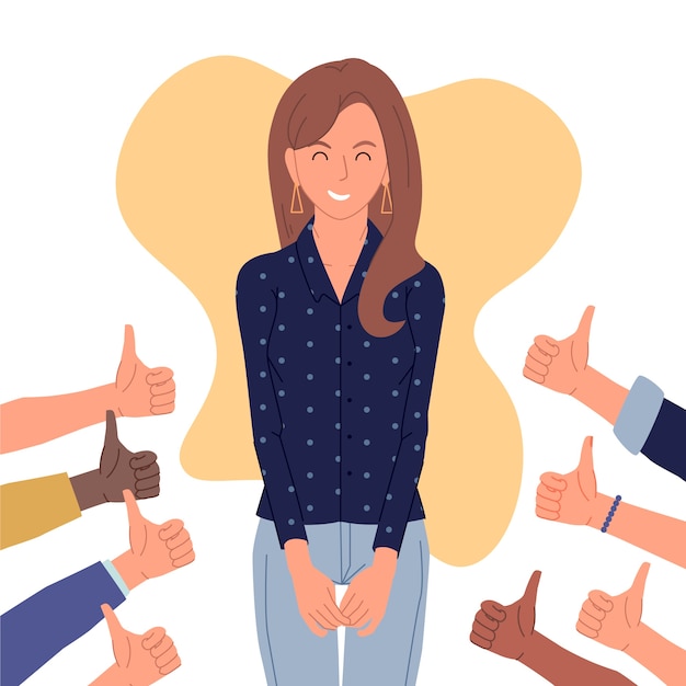 Ilustración de mujer obteniendo aprobación pública