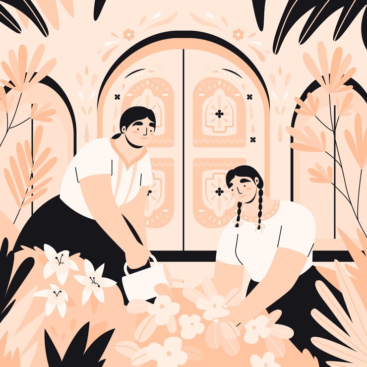 Vector gratuito ilustración de mujeres planas dibujadas a mano regando plantas