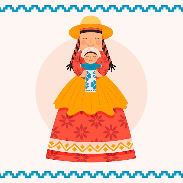 Vector gratuito ilustración de muñeca mexicana dibujada a mano