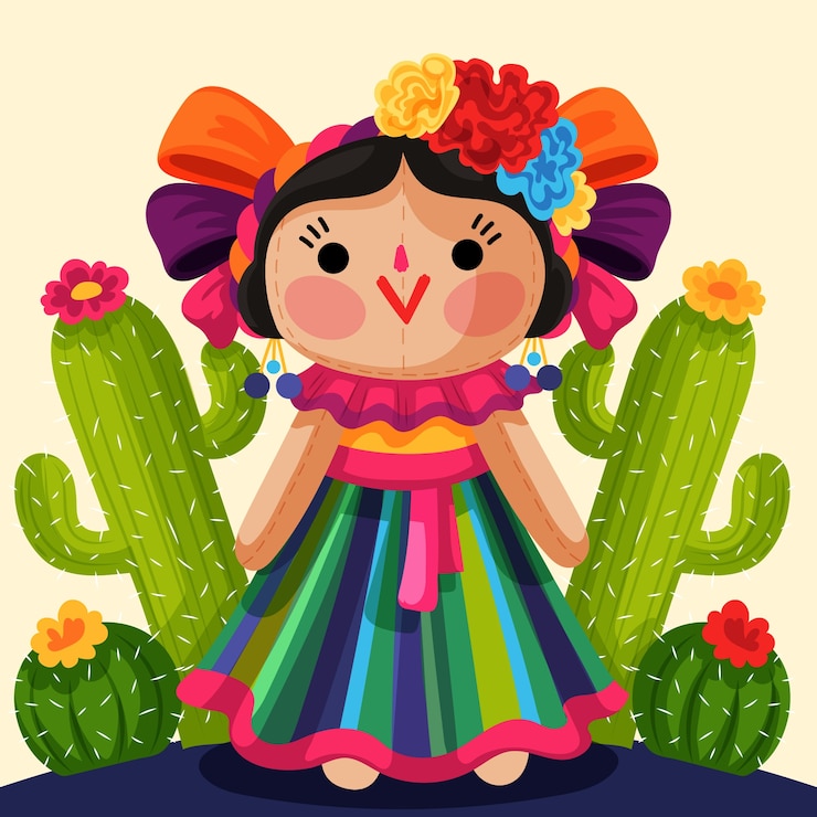 Vector gratuito ilustración de muñeca mexicana dibujada a mano
