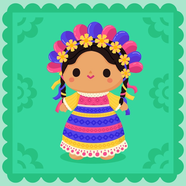 Vector gratuito ilustración de muñeca mexicana dibujada a mano