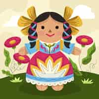 Vector gratuito ilustración de muñeca mexicana dibujada a mano