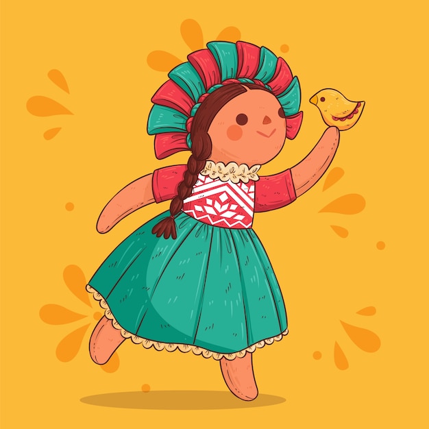 Vector gratuito ilustración de muñeca mexicana dibujada a mano