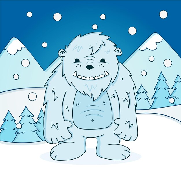 Ilustración de muñeco de nieve abominable yeti dibujado a mano