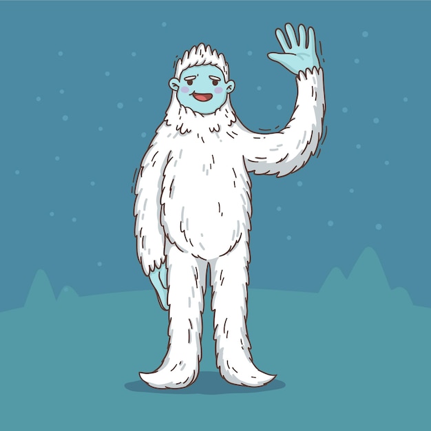 Vector gratuito ilustración de muñeco de nieve abominable yeti dibujado a mano