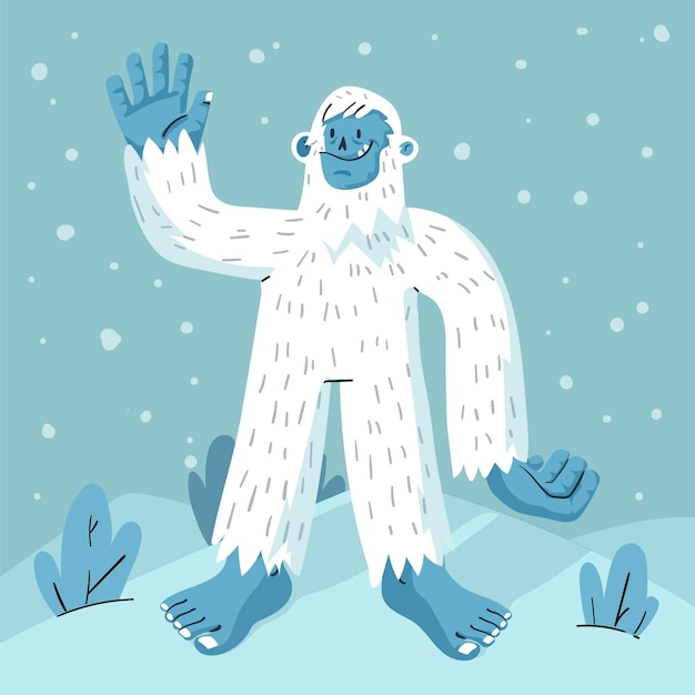 Vector gratuito ilustración de muñeco de nieve abominable yeti dibujado a mano