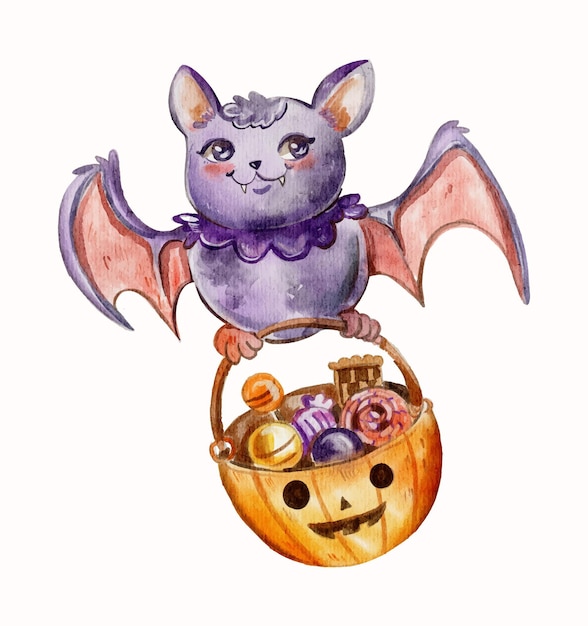 Vector gratuito ilustración de murciélago de halloween en acuarela