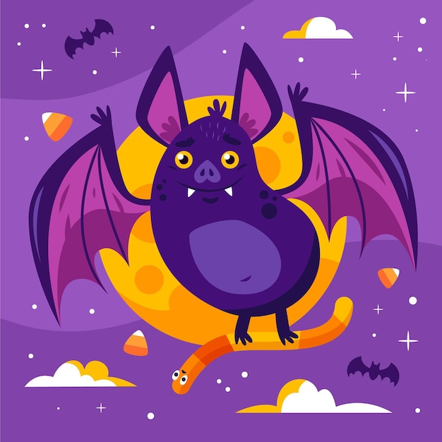 Vector gratuito ilustración de murciélago de halloween plana