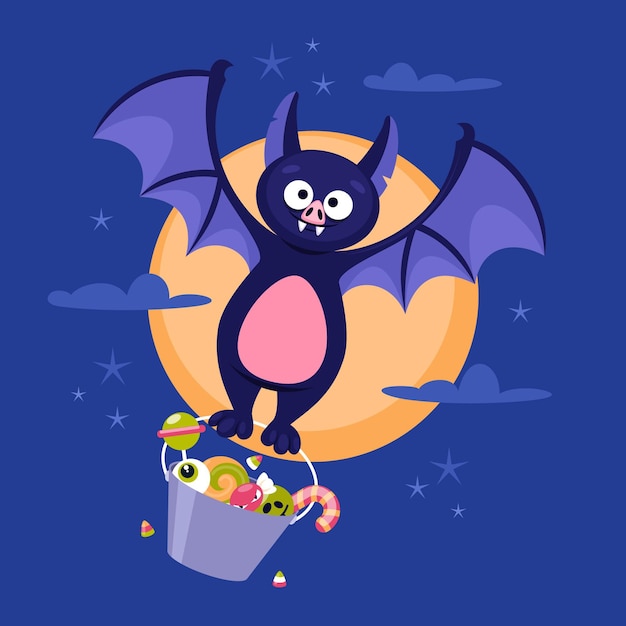 Vector gratuito ilustración de murciélago de halloween plana