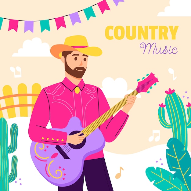 Ilustración de música country dibujada a mano