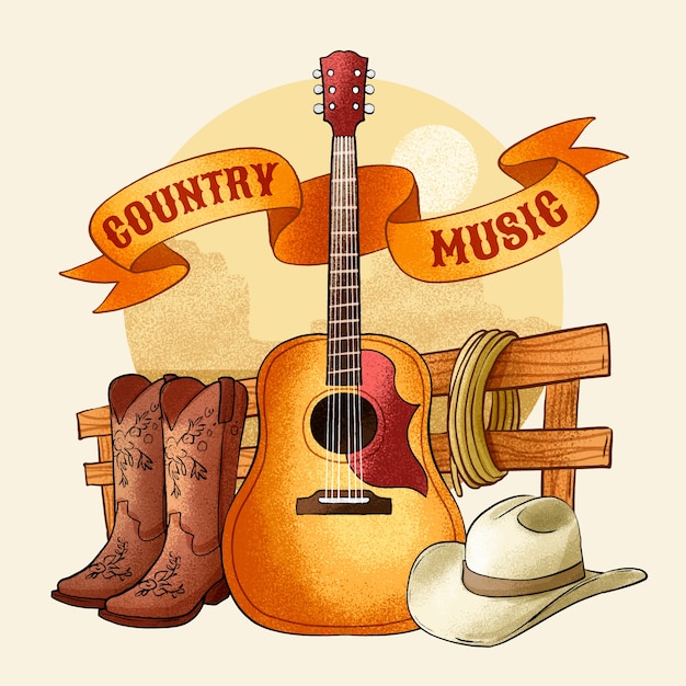 Ilustración de música country dibujada a mano