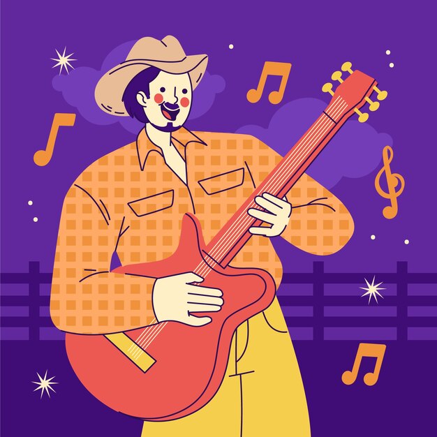 Ilustración de música country plana dibujada a mano