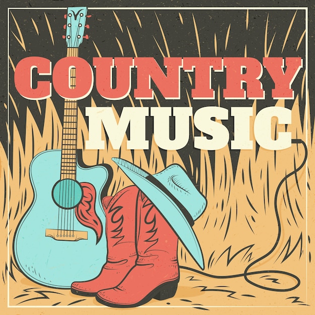 Ilustración de música country plana dibujada a mano