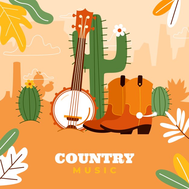 Ilustración de música country plana dibujada a mano