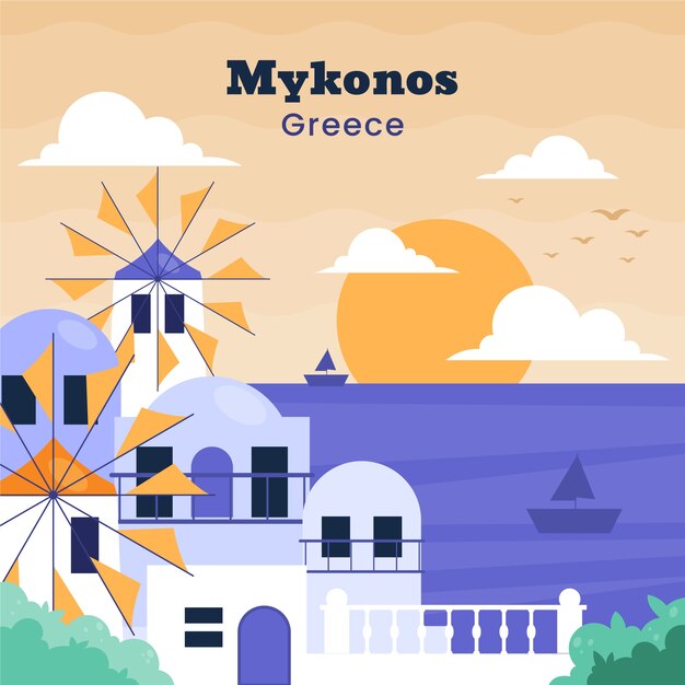 Ilustración de mykonos dibujada a mano