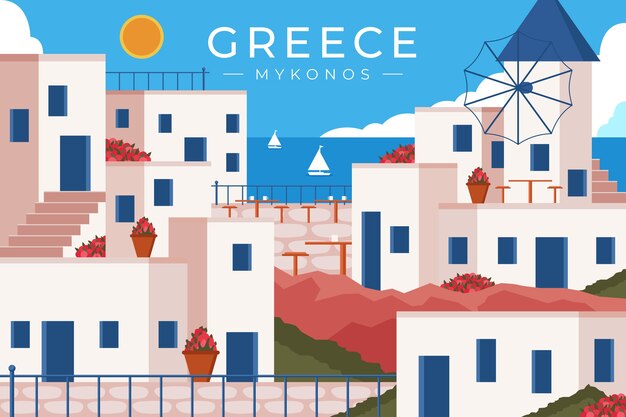 Ilustración de mykonos dibujada a mano