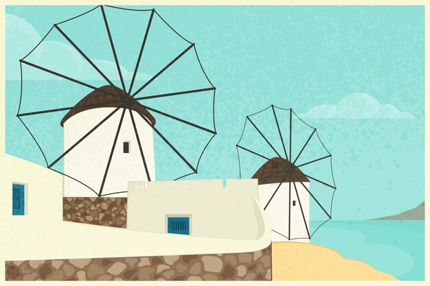 Ilustración de mykonos dibujada a mano