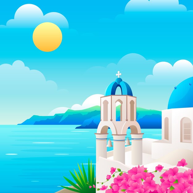 Ilustración de mykonos dibujada a mano