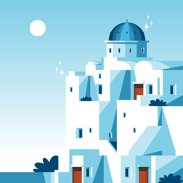Ilustración de mykonos dibujada a mano