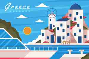 Vector gratuito ilustración de mykonos de diseño plano