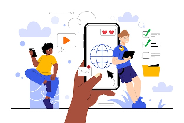 Ilustración de nativos digitales dibujados a mano