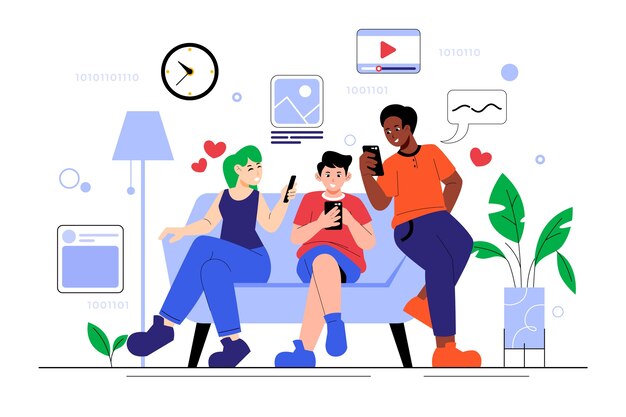 Ilustración de nativos digitales dibujados a mano
