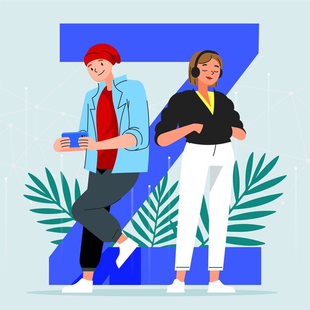 Ilustración de nativos digitales dibujados a mano