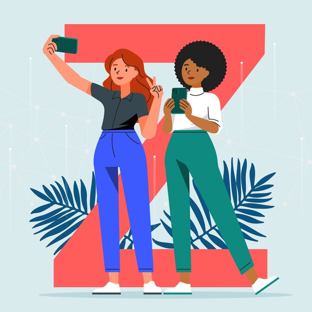Ilustración de nativos digitales dibujados a mano