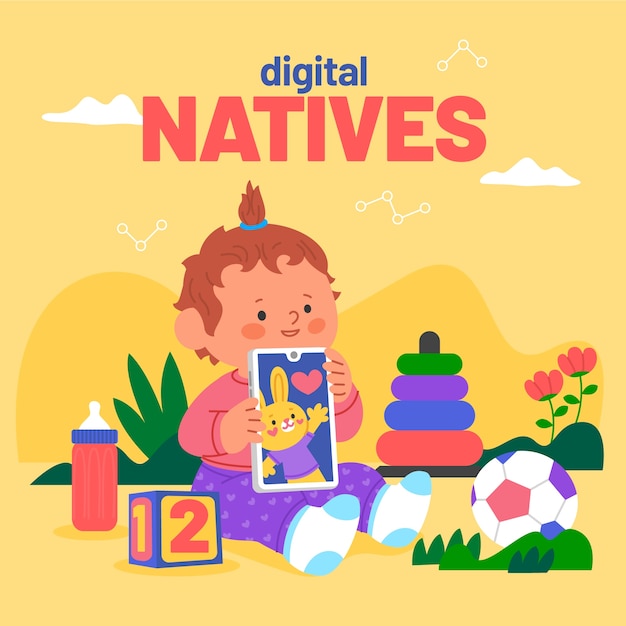 Ilustración de nativos digitales dibujados a mano