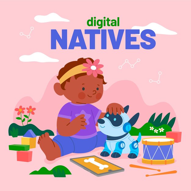 Ilustración de nativos digitales dibujados a mano