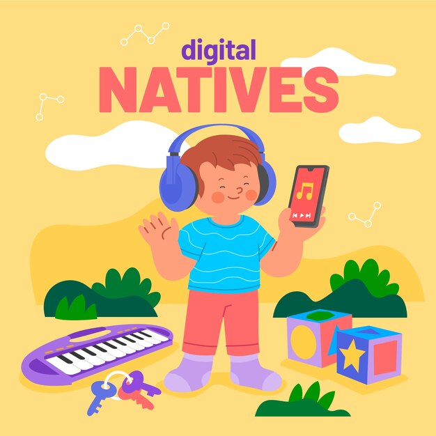 Ilustración de nativos digitales dibujados a mano