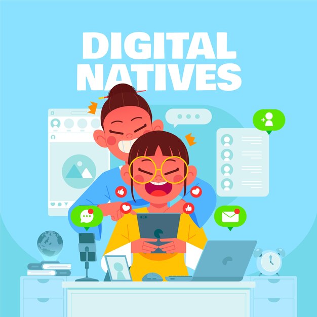 Ilustración de nativos digitales dibujados a mano