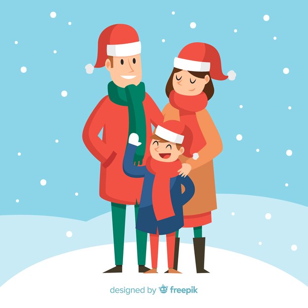 Ilustración navidad familia en la nieve