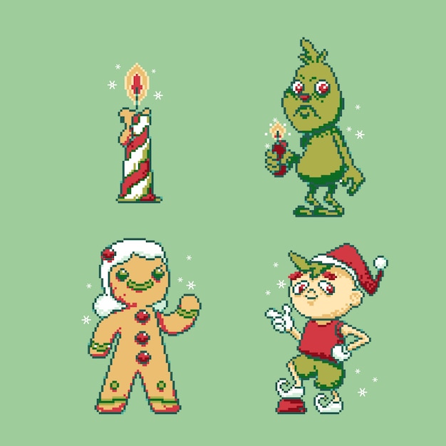 Vector gratuito ilustración de navidad de pixel art de diseño plano