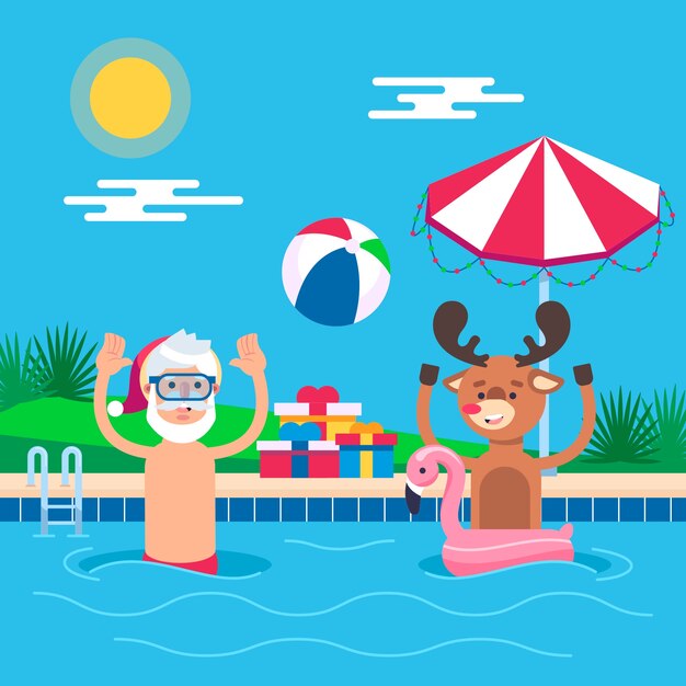 Ilustración de navidad de verano plano