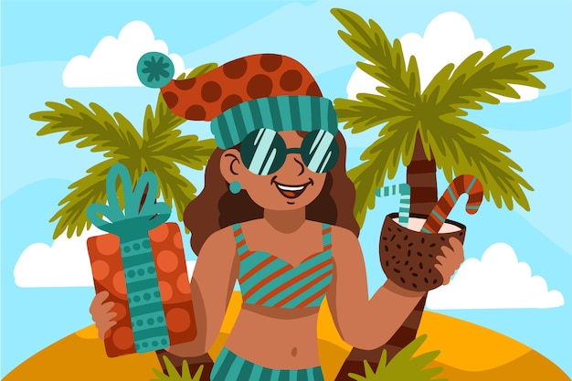 Ilustración de navidad de verano plano
