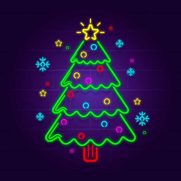 Ilustración de neón del árbol de navidad