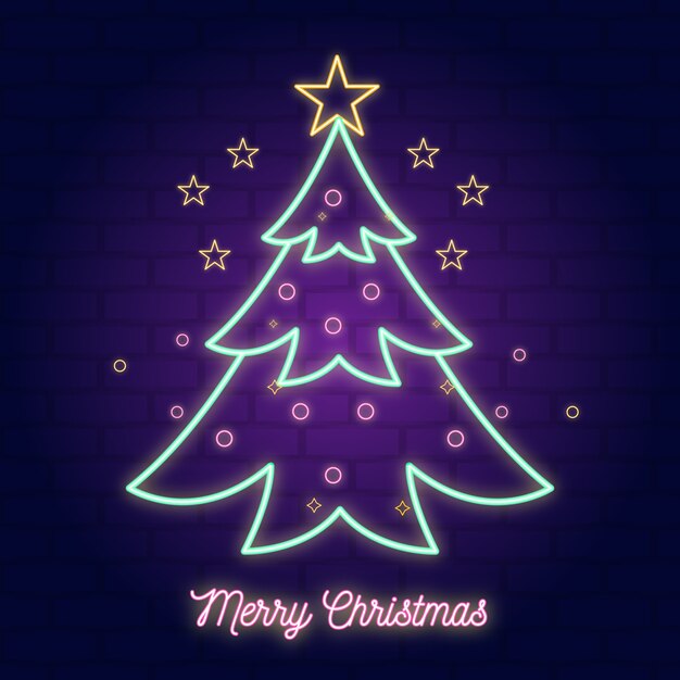 Ilustración de neón del árbol de navidad