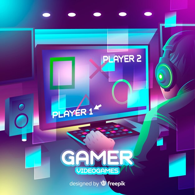 Ilustración neón gamer diseño plano