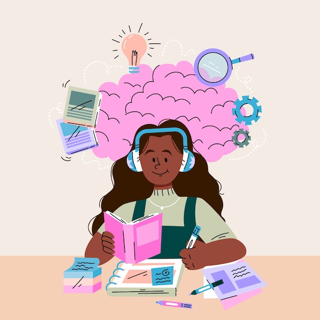 Ilustración de neuroeducación dibujada a mano