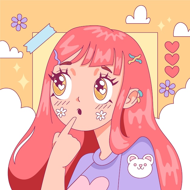 Ilustración de niña kawaii dibujada a mano