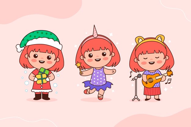 Ilustración de niña kawaii dibujada a mano