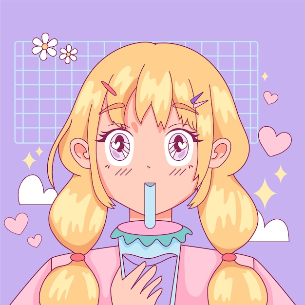 Ilustración de niña kawaii dibujada a mano