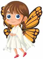 Vector gratuito ilustración de la niña mariposa con el vestido blanco