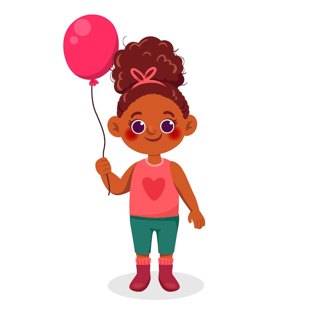 Ilustración de niña negra de dibujos animados con globo