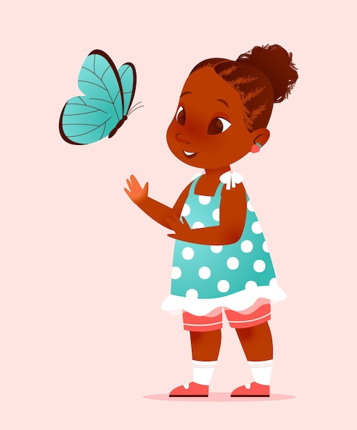 Vector gratuito ilustración de niña negra de dibujos animados